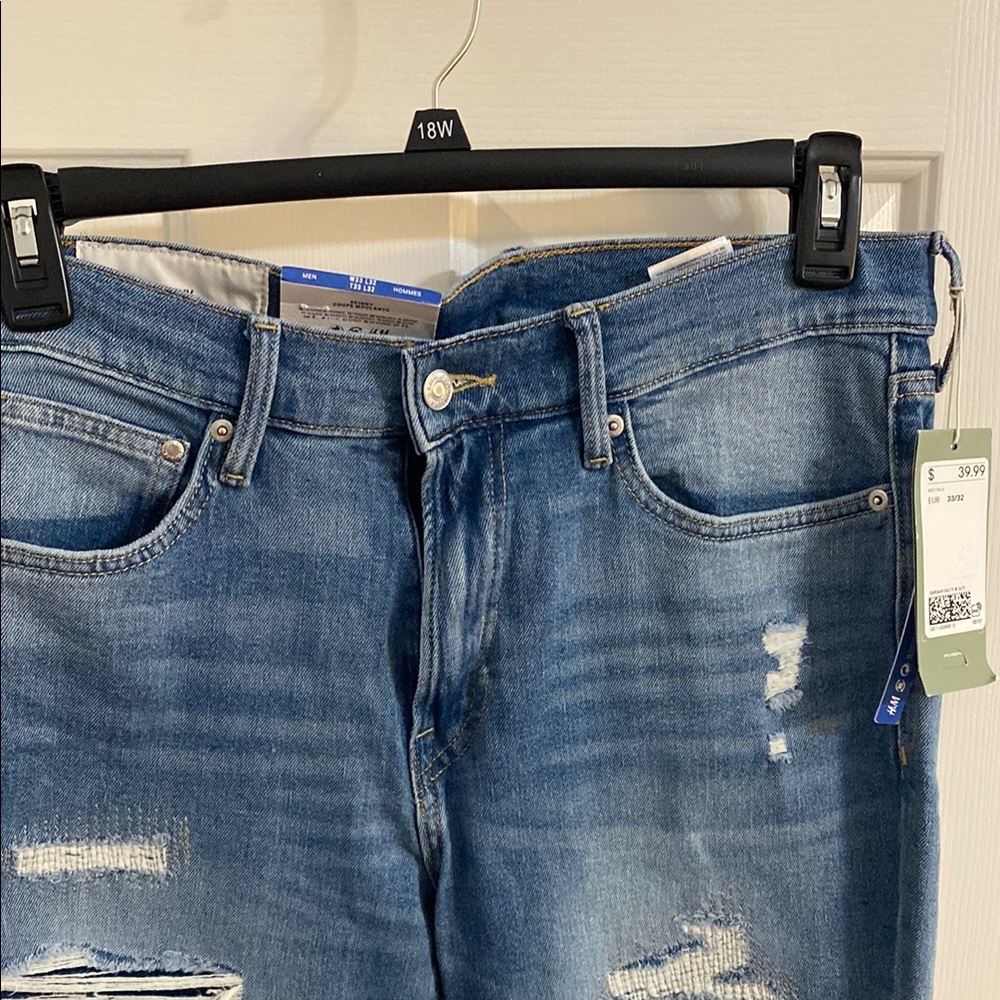 Men's Distressed Blue Jeans H&M size 33x32 - Picture 3 of 4